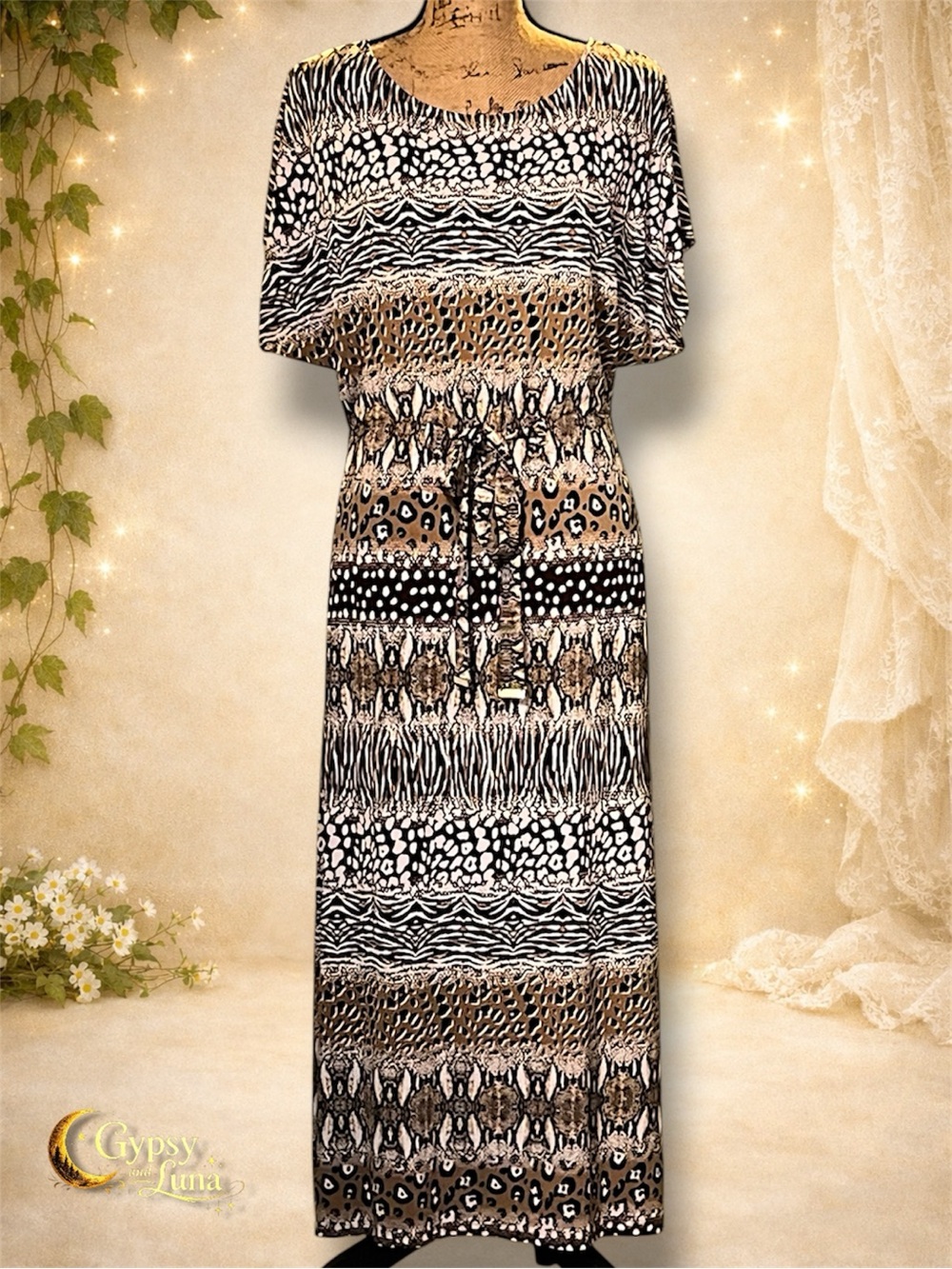 Rafaella Maxi Dress L Animal Print Belted
